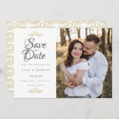 Elegantes Script-Foto Elegant Gold Doves Herz Save The Date (Vorne/Hinten)