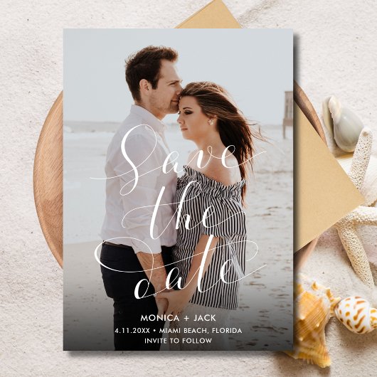 Elegantes Script Foto Florida Beach Wedding Save The Date