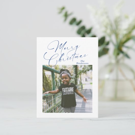 Elegantes Script Foto Frohe Weihnachten (Stehend Vorderseite)