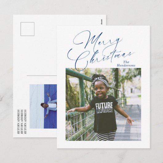 Elegantes Script Foto Frohe Weihnachten (Vorne/Hinten)