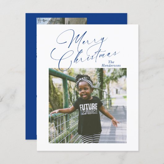 Elegantes Script Foto Frohe Weihnachtskarte (Vorne/Hinten)