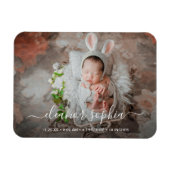 Elegantes Script Foto Girl Birth Ankündigung Magnet (Horizontal)