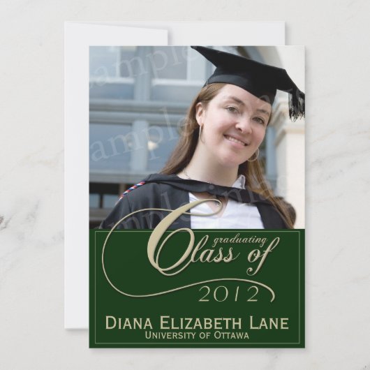 Elegantes Script Foto Grad Einladung - Grün (Vorderseite)