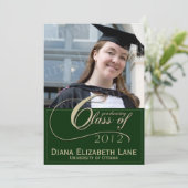 Elegantes Script Foto Grad Einladung - Grün (Stehend Vorderseite)