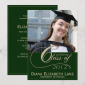 Elegantes Script Foto Grad Einladung - Grün (Vorne/Hinten)