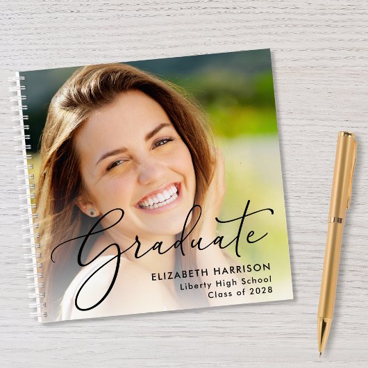 Elegantes Script-Foto Graduation Party Gästebuch Notizblock