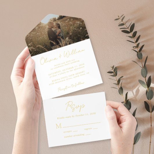 Elegantes Script-Foto Hochzeit All-in-One-Einladung