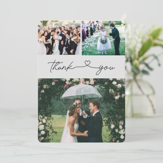 Elegantes Script Foto Hochzeit Danke (Stehend Vorderseite)