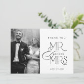 Elegantes Script Foto Hochzeit Danke Karte (Stehend Vorderseite)