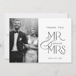 Elegantes Script Foto Hochzeit Danke Karte