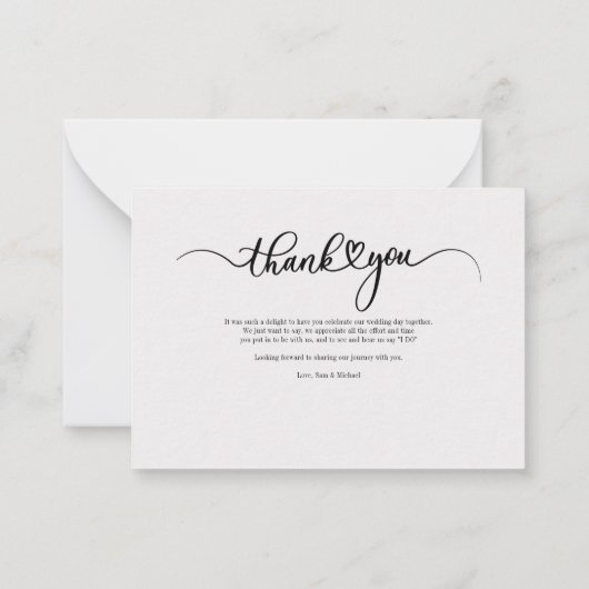 Elegantes Script Foto Hochzeit Danke Mitteilungskarte (Rückseite)