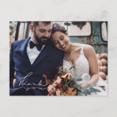 Elegantes Script Foto Hochzeit Danke Postkarte (Vorderseite)
