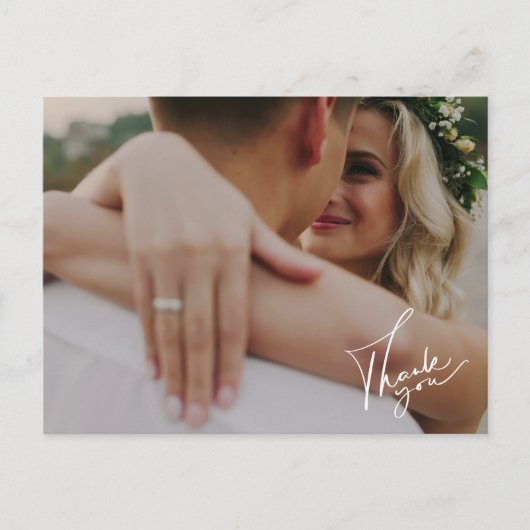 Elegantes Script Foto Hochzeit Danke Postkarte (Vorderseite)