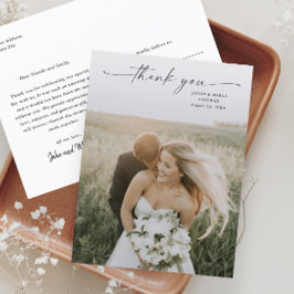 Elegantes Script Foto Hochzeit Danke Postkarte