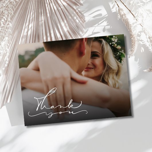 Elegantes Script Foto Hochzeit Danke Postkarte