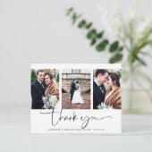 Elegantes Script Foto Hochzeit Danke Postkarte (Stehend Vorderseite)
