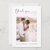 Elegantes Script Foto Hochzeit Dankeschön Karte (Vorderseite)