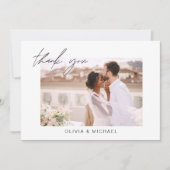 Elegantes Script Foto Hochzeit Dankeschön Karte (Vorderseite)