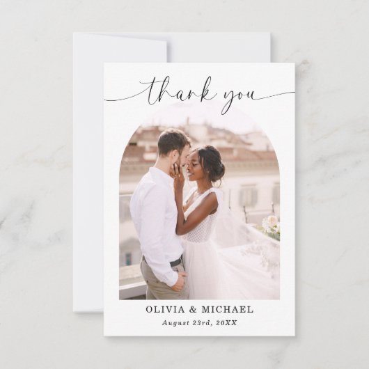 Elegantes Script Foto Hochzeit Dankeschön Karte (Vorderseite)