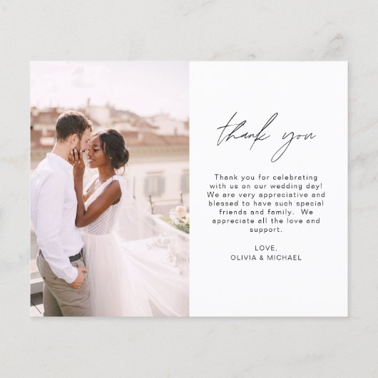 Elegantes Script Foto Hochzeit Dankeschön Karte (Hinten)