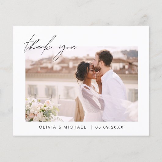 Elegantes Script Foto Hochzeit Dankeschön Karte (Vorne)