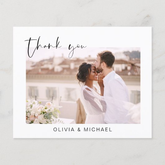 Elegantes Script Foto Hochzeit Dankeschön Karte (Vorne)
