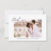 Elegantes Script Foto Hochzeit Dankeschön Karte (Vorderseite)