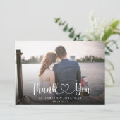 Elegantes Script Foto Hochzeit Dankeschön Karte (Stehend Vorderseite)