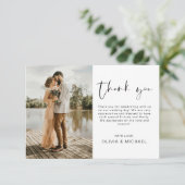 Elegantes Script Foto Hochzeit Dankeschön Karte (Stehend Vorderseite)