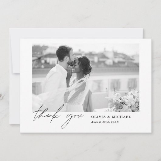 Elegantes Script Foto Hochzeit Dankeschön Karte (Vorderseite)