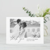 Elegantes Script Foto Hochzeit Dankeschön Karte (Stehend Vorderseite)