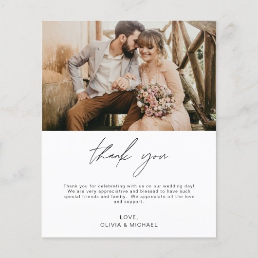 Elegantes Script Foto Hochzeit Dankeschön Karte (Rückseite)