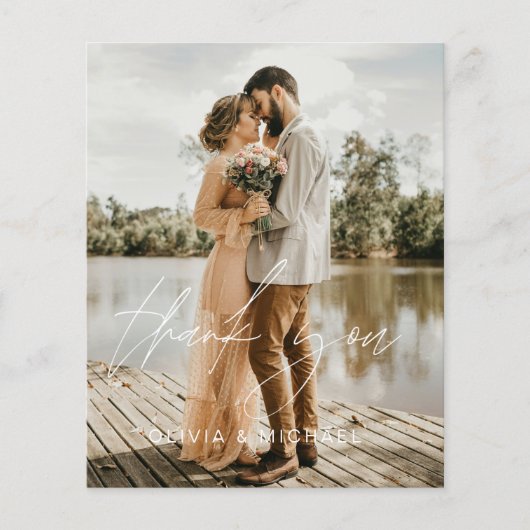 Elegantes Script Foto Hochzeit Dankeschön Karte (Vorderseite)