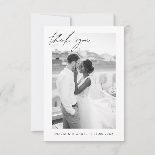 Elegantes Script Foto Hochzeit Dankeschön Karte (Vorderseite)