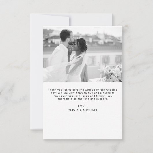 Elegantes Script Foto Hochzeit Dankeschön Karte (Rückseite)