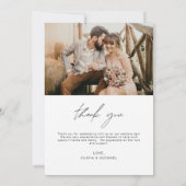 Elegantes Script Foto Hochzeit Dankeschön Karte (Rückseite)