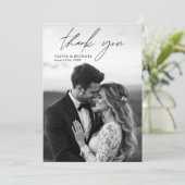 Elegantes Script Foto Hochzeit Dankeschön Karte (Stehend Vorderseite)