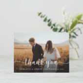 Elegantes Script Foto Hochzeit Dankeschön Karte (Stehend Vorderseite)