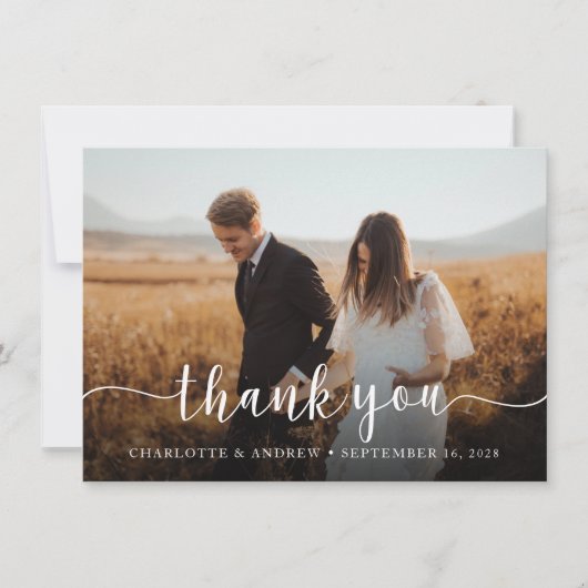 Elegantes Script Foto Hochzeit Dankeschön Karte (Vorderseite)