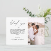 Elegantes Script Foto Hochzeit Dankeschön Karte (Stehend Vorderseite)