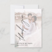 Elegantes Script Foto Hochzeit Dankeschön Karte (Vorderseite)