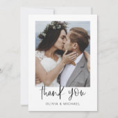 Elegantes Script Foto Hochzeit Dankeschön Karte (Vorderseite)