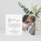 Elegantes Script Foto Hochzeit Dankeschön Karte (Stehend Vorderseite)