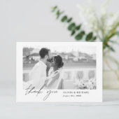 Elegantes Script Foto Hochzeit Dankeschön Karte (Stehend Vorderseite)