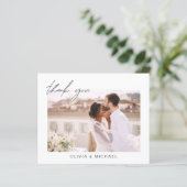 Elegantes Script Foto Hochzeit Dankeschön Karte (Stehend Vorderseite)