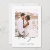 Elegantes Script Foto Hochzeit Dankeschön Karte (Vorderseite)