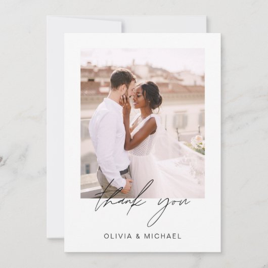 Elegantes Script Foto Hochzeit Dankeschön Karte (Vorderseite)