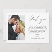 Elegantes Script Foto Hochzeit Dankeschön Karte (Rückseite)