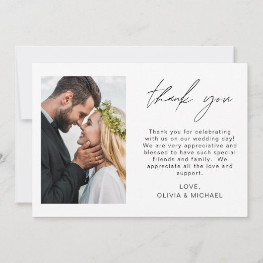 Elegantes Script Foto Hochzeit Dankeschön Karte (Rückseite)
