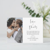 Elegantes Script Foto Hochzeit Dankeschön Karte (Stehend Vorderseite)